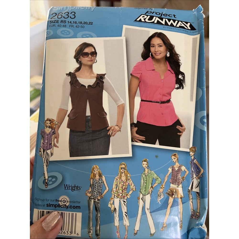 Simplicity 2633 Project Runway Sewing Pattern Shirt Vest Uncut Size 14-22 R5